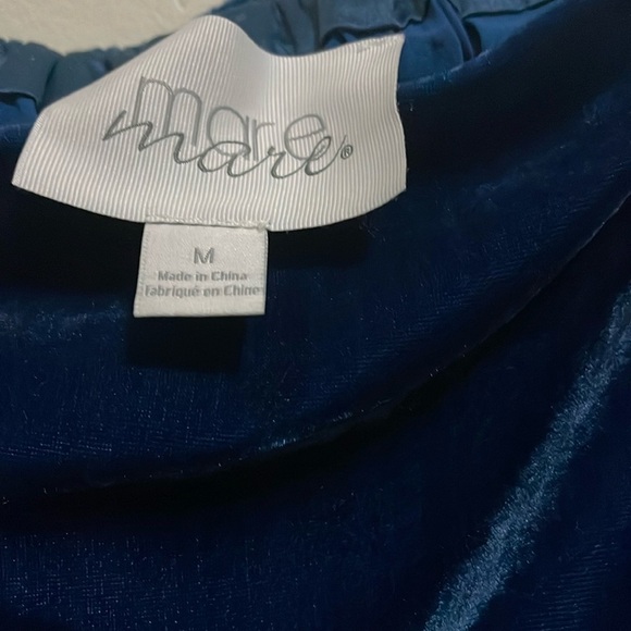 Mare Mare Free People Boho  Velvet Blue Off Shoulder Pudd Sleeve Top - Picture 4 of 6